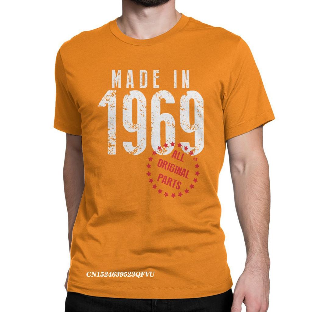 Tillverkad 1969 Alla Originaldelar T-shirt Män Födelsedagspresent Vintage Bomulls T-shirts Rund Hals Harajuku Toppar T-shirts Vuxen Kläder
