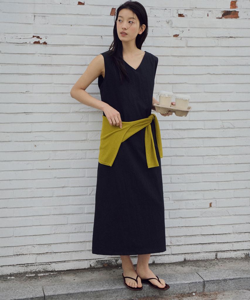Wednesday Oasis For Woman V-Neck Layered Long Sleeveless Dress_Black(W26Ops01)
