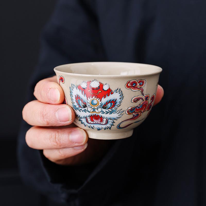 Guochao Lion Awakening Teacup Master Cup High-End Personal Special Single Cup Women'S Cup Drinking Tea Cup Tea Tasting Cup Ceramic Tea Set