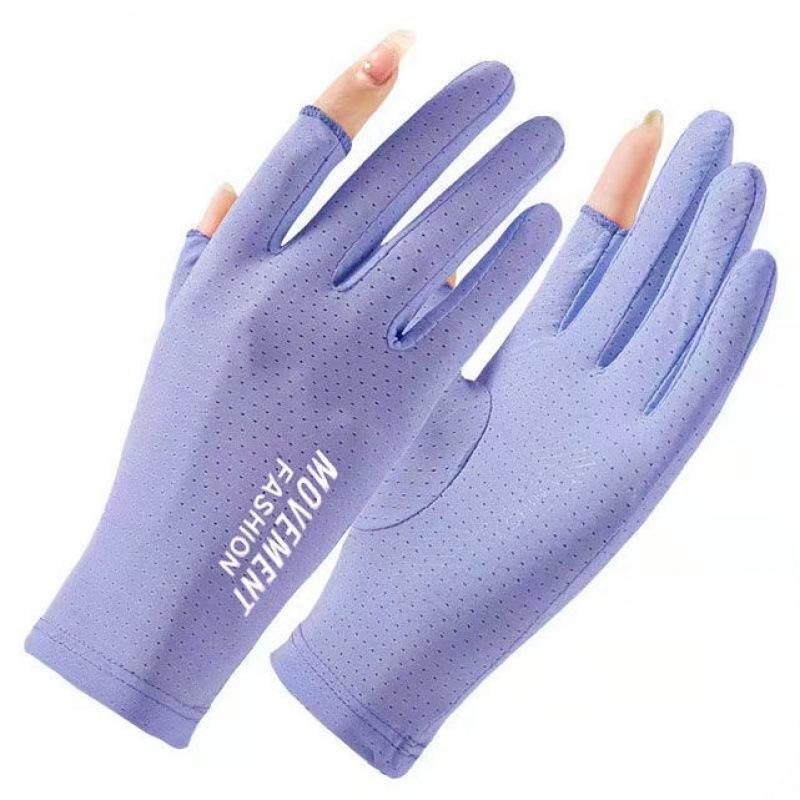 Sport Ice Silk Gloves Breathable Sun Protection Cycling Three-Finger Gloves Summer Cooling Touchscreen Anti-Slip Women Gloves фиолетовый