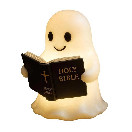Yousheng Ghost Bible Lamp Cute Ghost Reading Book Night Light 3D Resin Light Up Ghost Figurine Halloween Table Lamp for Bedroom Home Shelf Indoor
