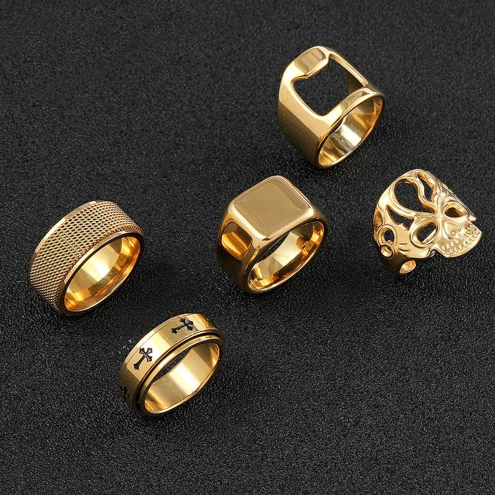 

Stainless Steel Ring Laser Cut Hollow Bottle Opener Ring Design Fashion Titanium Steel Jewelry Factory 9No. золотий