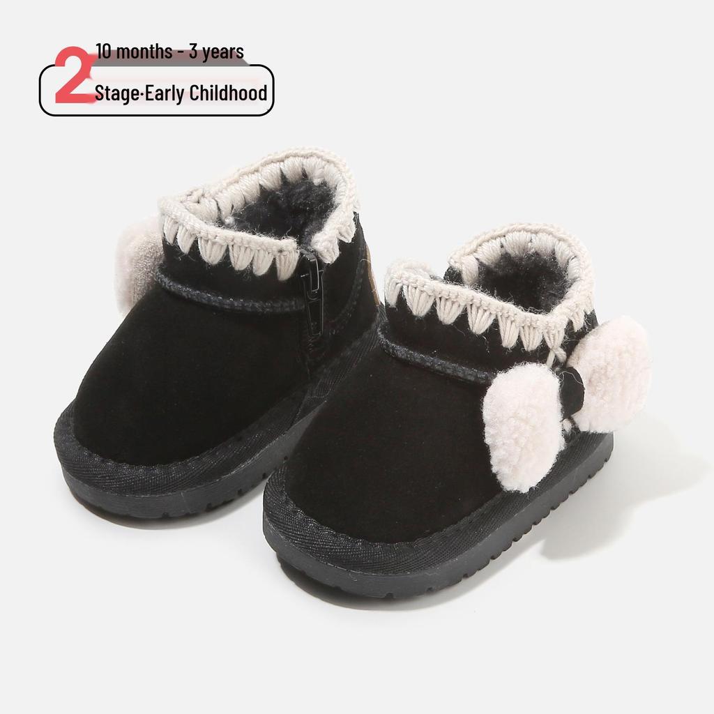 Kids' Winter Cartoon Leather Snow Boots: Warm Baby Walking Shoes for Boys and Girls