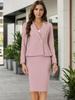Allegra K Women's Two-Piece Blazer and Skirt Set with Tweed Trim, Pink, Size M