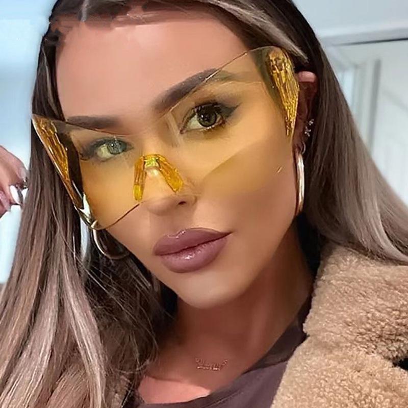 Damskie wiatroodporne bezramkowe okulary przeciwsłoneczne Y2K do jazdy na rowerze - Europejski i Amerykański Styl Punkowa Maska