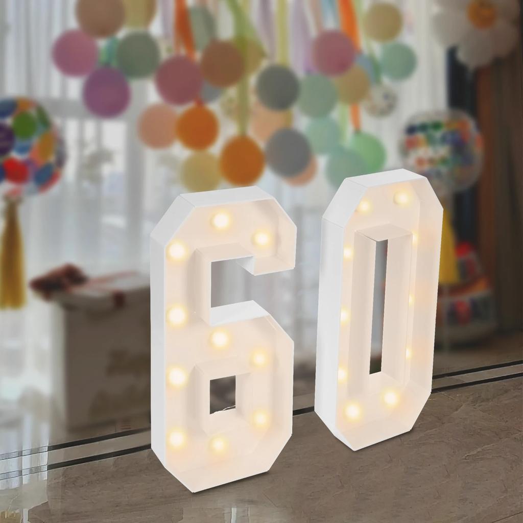 60th Birthday Decorations, Large 100cm Tall Light Up Number 60, Vintage Style Battery Powered LED Floor Standing Sign for Party