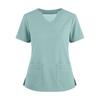 Women's Short Sleeved Solid Color V-neck Buttonable Side Slit Top T-shirt