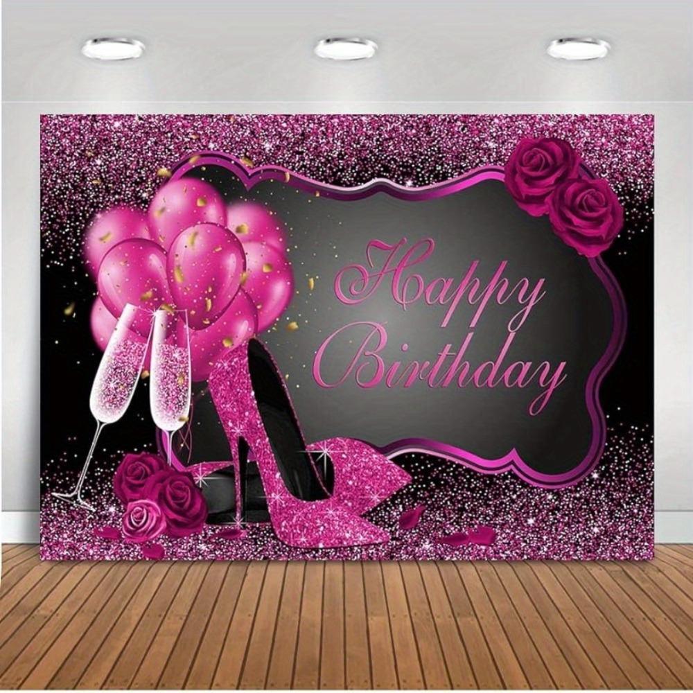 Hot Pink Female Birthday Background Pink Heels Champagne Balloons Rose Birthday Party Decorations