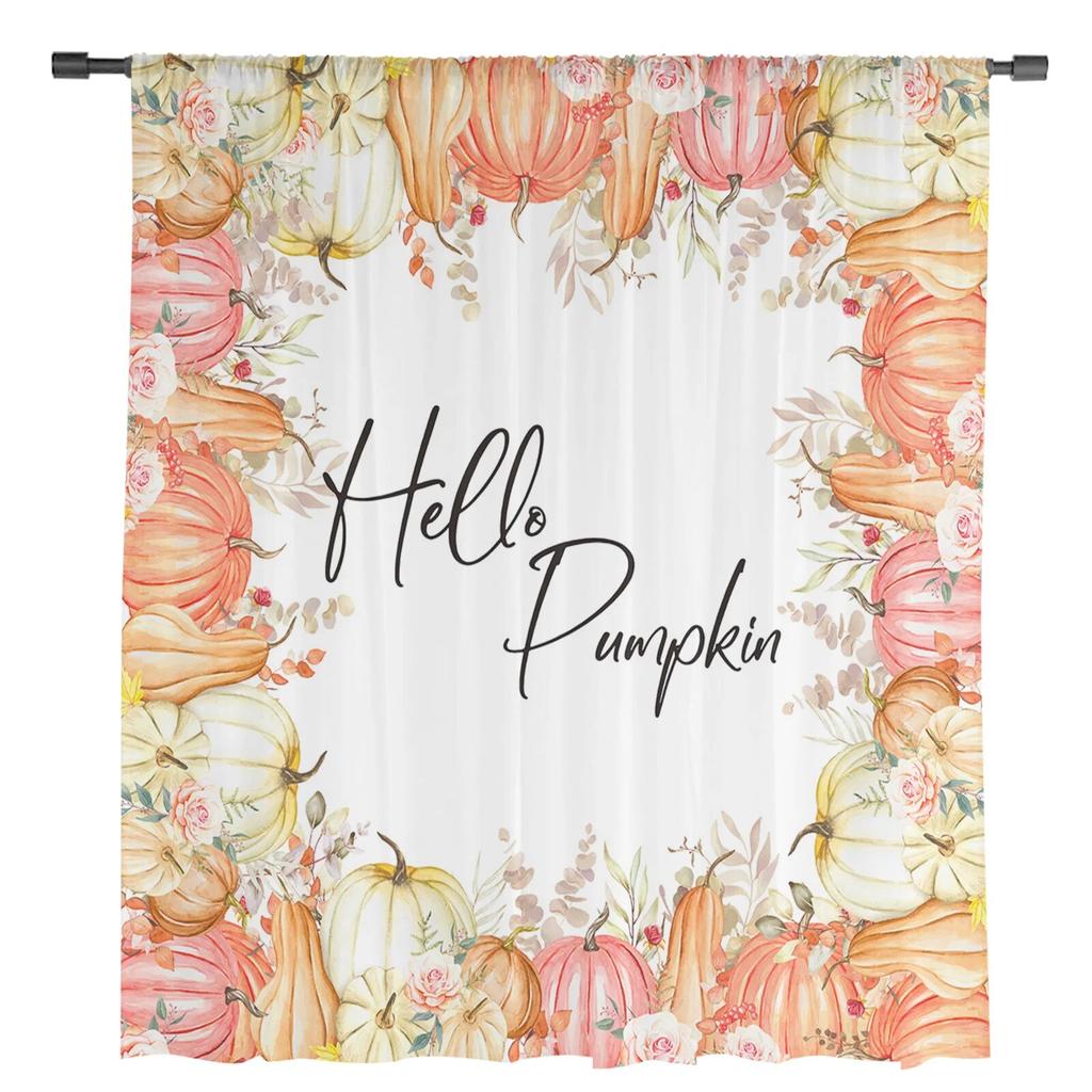 Thanksgiving Pumpkin Flowers Sheer Curtains For Living Room Bedroom Tulle Curtain For Kitchen Voile Curtain Blind Panels