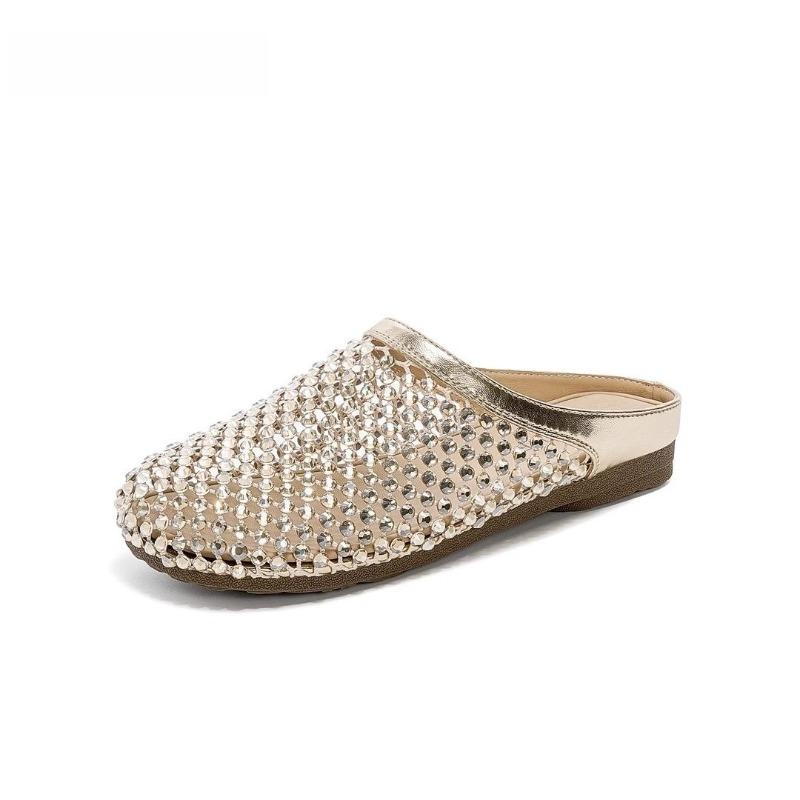 Baotou Slippers Women's New Summer High-end Rhinestone One-pedal Fishing Net Cool Slippers