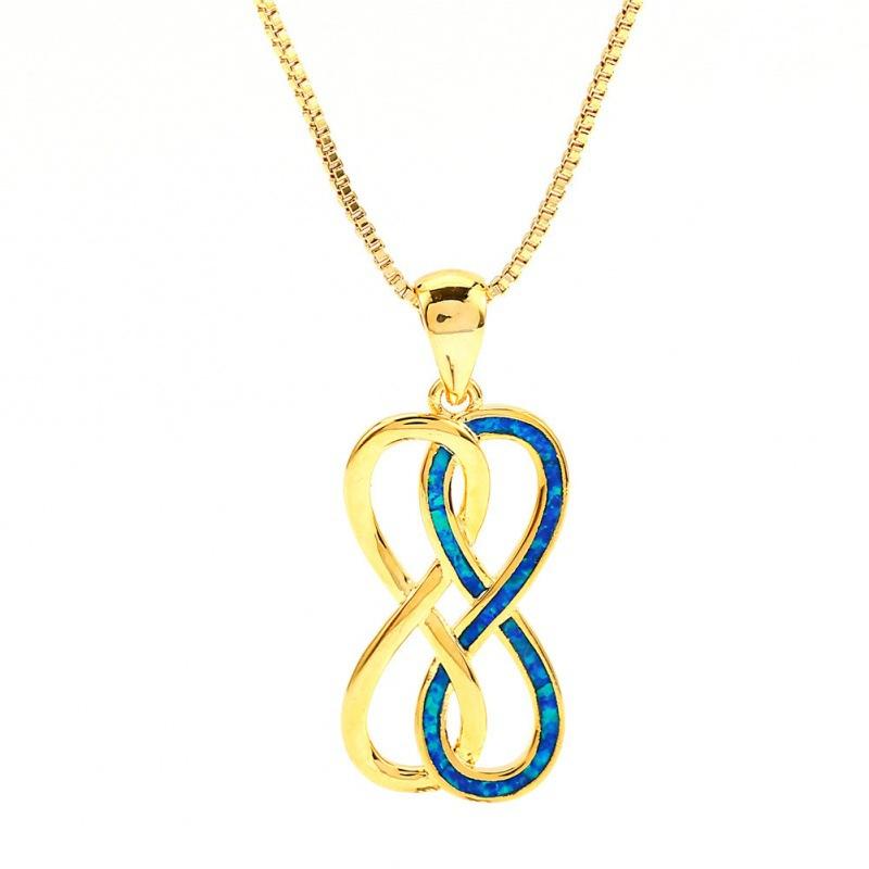 Simple style gold platinum blue and white Opal double 8-character interwoven pendant versatile necklace