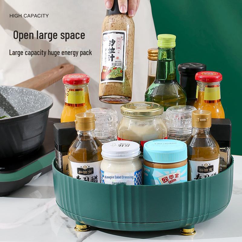 Rotatable Kitchen Storage Rack: Multifunctional Organizer for Spices, Sauces, and Cosmetics