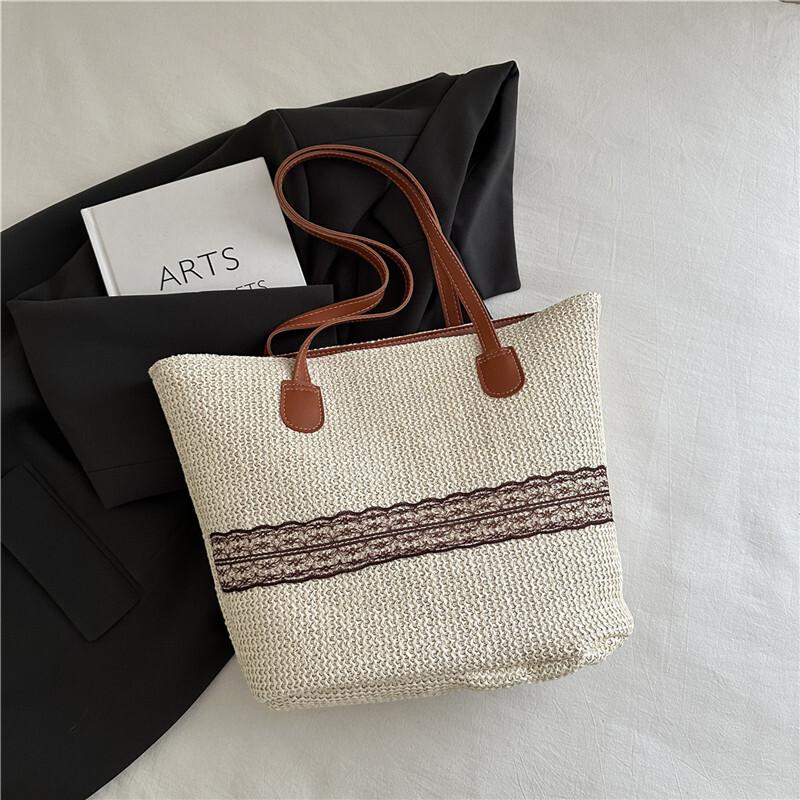 High-End Woven Bag 2026 Spring Summer Fashion Simple Large Capacity Tote Bag Spring Versatile Beach Shopping Bags For Lady