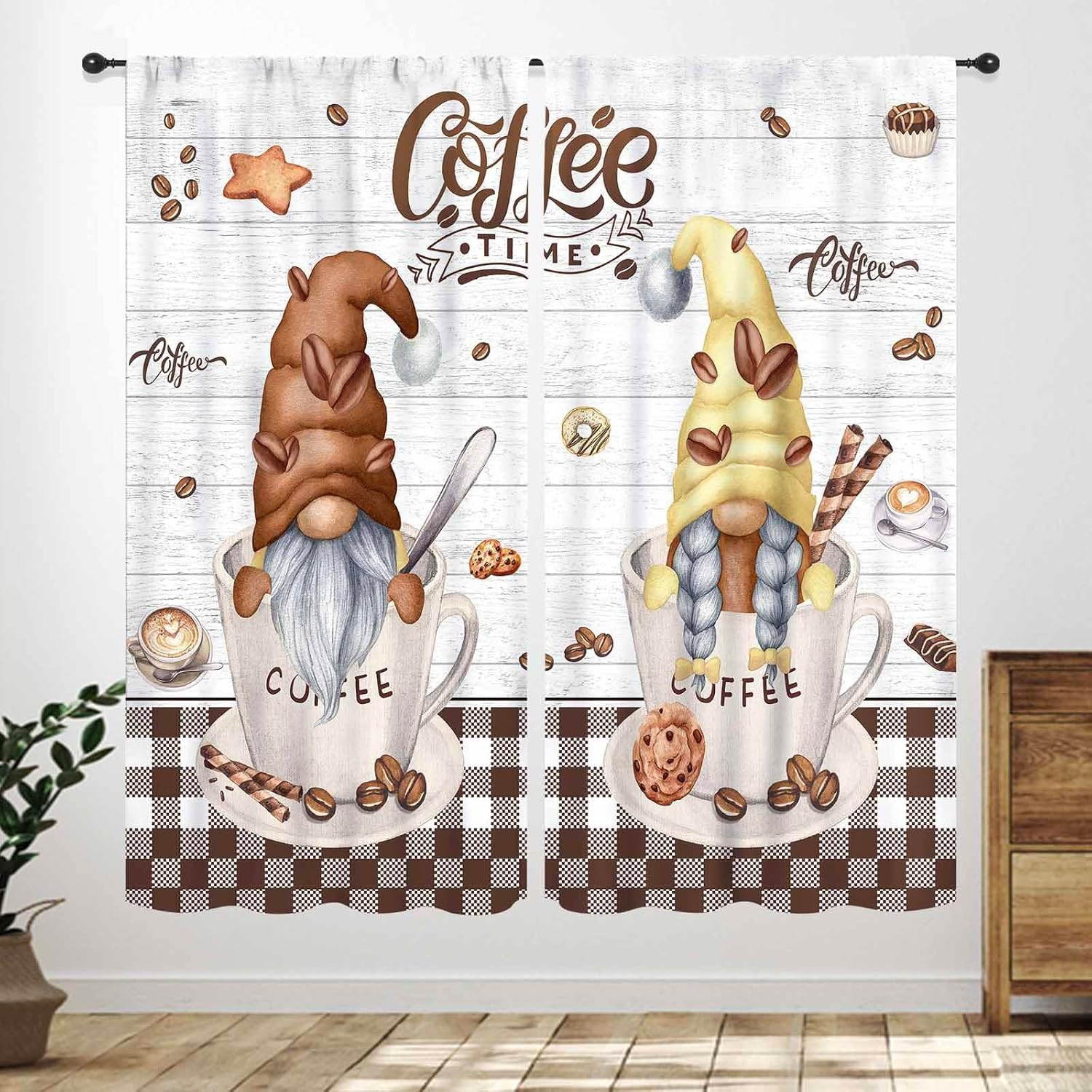 

Rustic Kitchen Curtains,Retro Fork Spoon Wooden Plank Farmhouse Country Cooking Theme Funny Quotes Window Treatment For Bedroom W60H190(CM)-1 Pcs