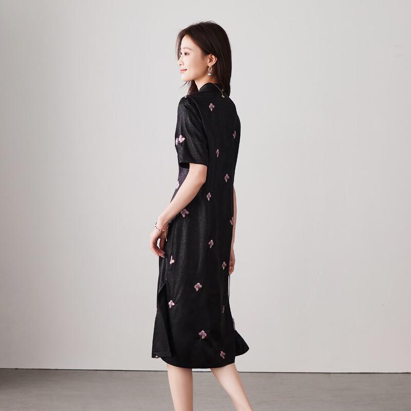 SOFSIL Women's Chinese Style Embroidered Black Dress