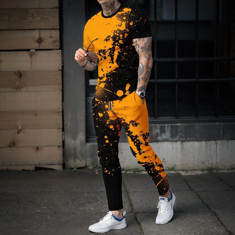 Neues Sommer-Sportswear-Set, kurzärmeliges T-Shirt und lange Hosen, 2-teiliges Set mit 3D-Spleißen, lässig und schön, Reise-Set in hoher Qualität