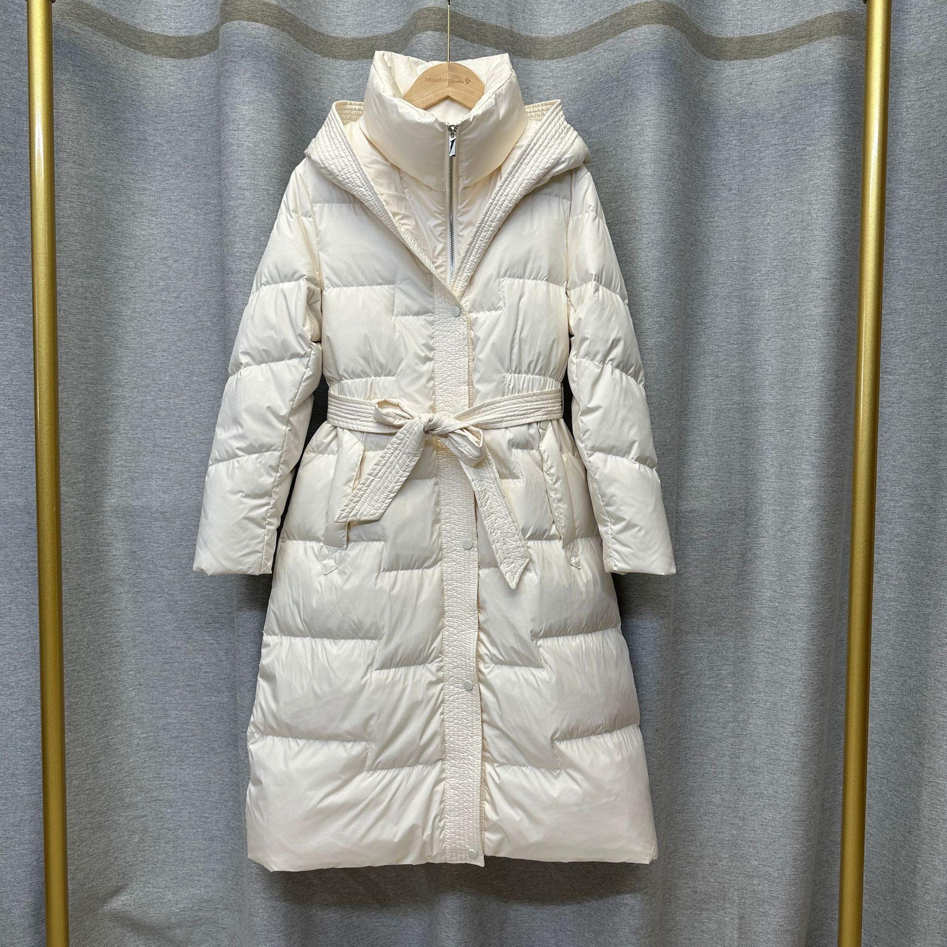 

Женская зимняя осенняя куртка-пуховик с капюшоном из белого утиного пуха, свободное длинное однотонное пальто с большим карманом и поясом на талии XXL
