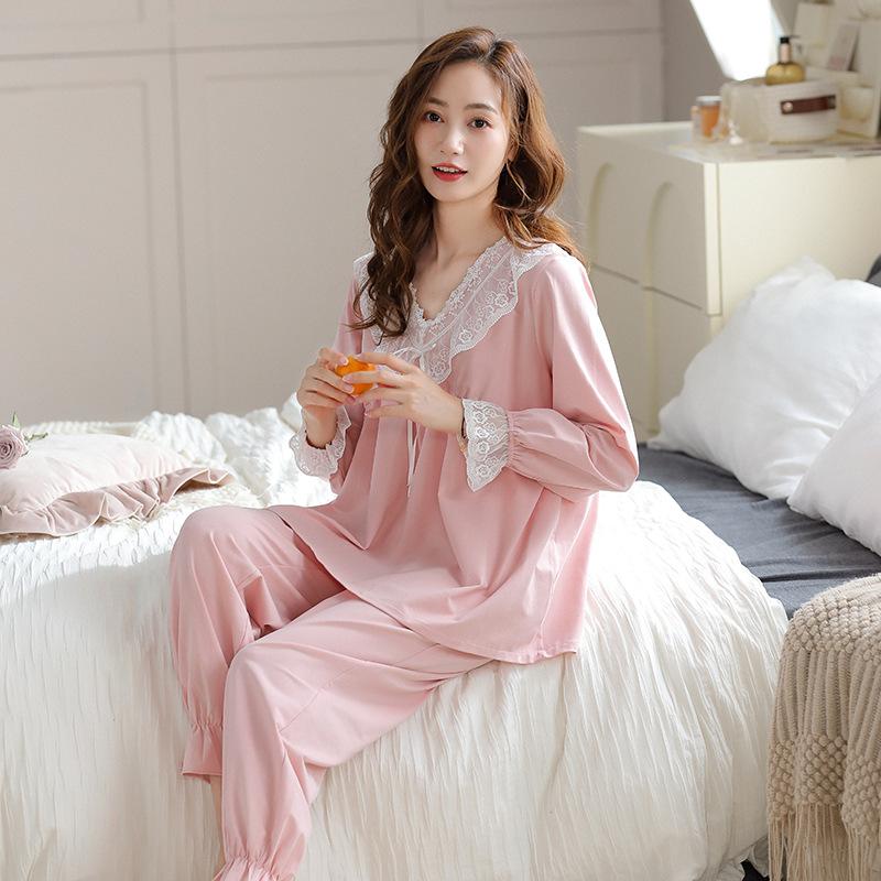 Princess Style Pajamas Women'S Pure Cotton Long-Sleeved Pullover Autumn And Winter Loose Loungewear Women'S Sweet And Cute Suit