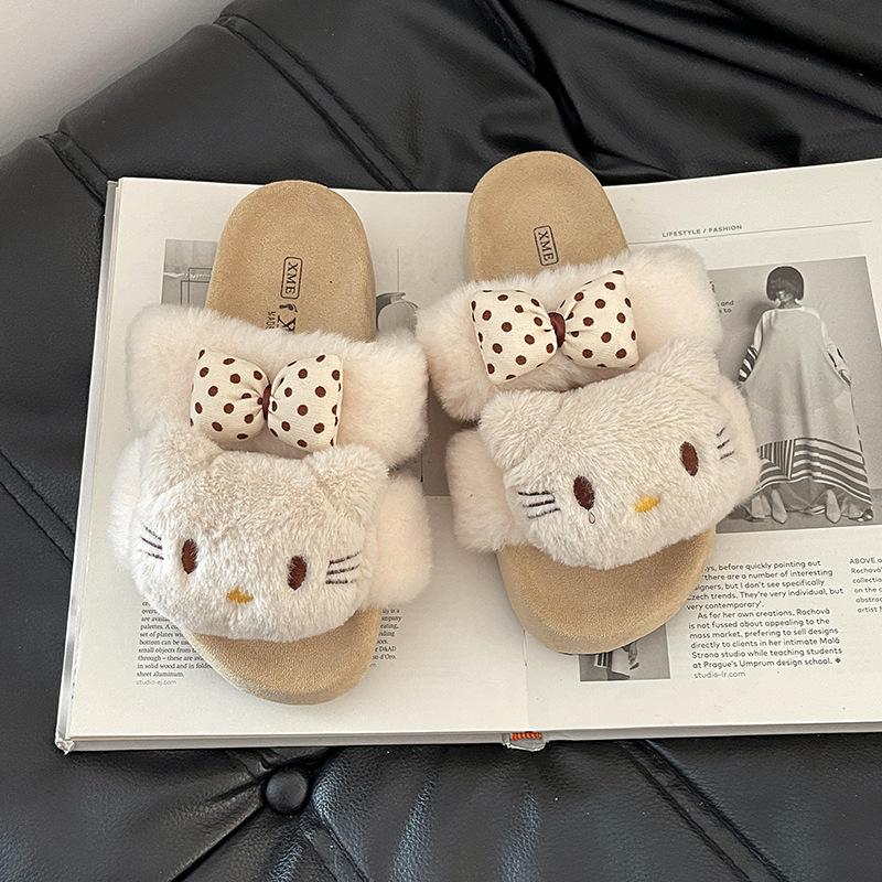 

Модные универсальные ретро мультяшные тапочки-голова котенка женские 2025 осень и зима новые домашние kt cat хлопковые швабры 40 бежевый