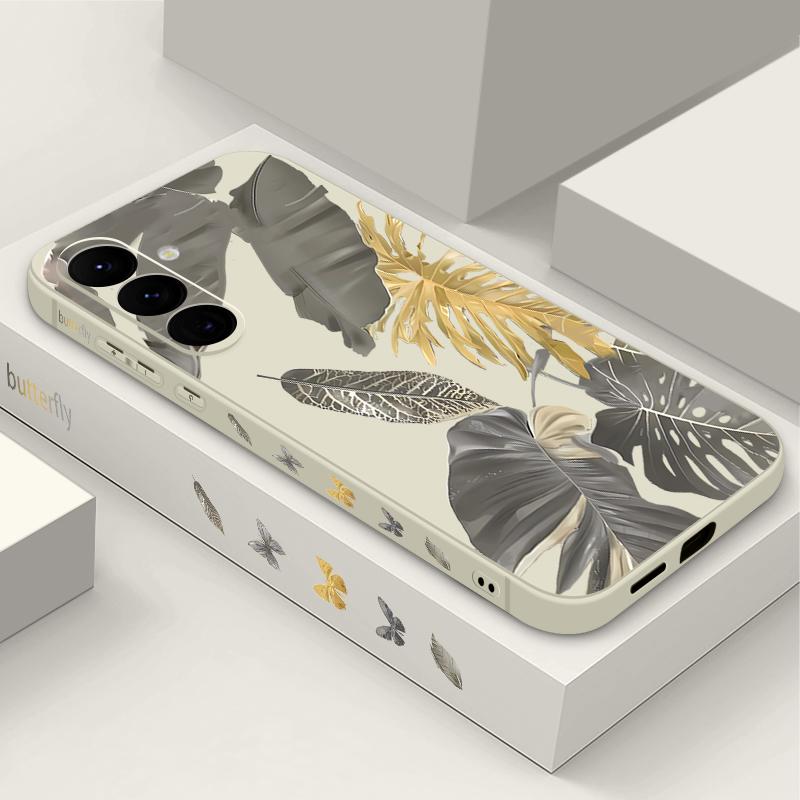 Withered Leaves Patterned Silicone Phone Cover For Samsung Galaxy A56 A17 A26 A16 A36 A55 A54 A53 A15 S24 S25 S25 S22 S23 Plus Lanyard Soft Cover