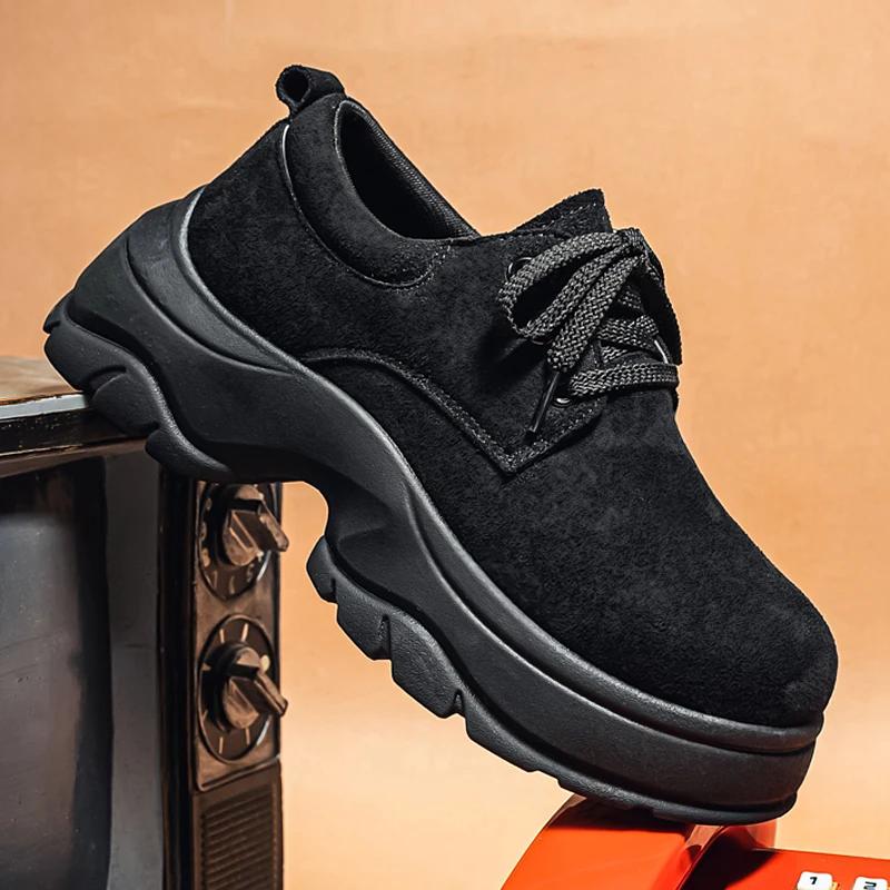 

Новые Дерби на толстой подошве Матовые Британский стиль Платформенные лоферы Универсальные Папины туфли Мужские С круглым носком Повышающие Высокие Маффин Кожаные туфли 38