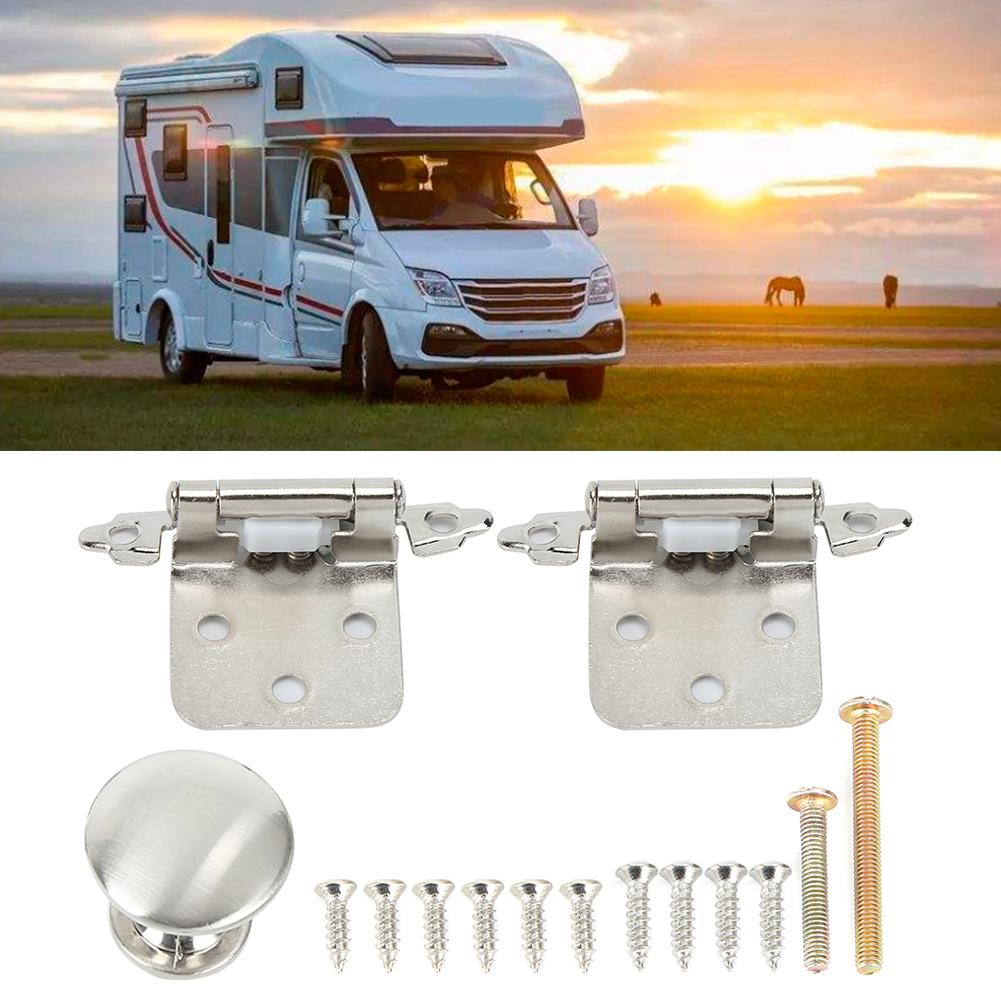 Self Closing Hinges Kit with Round Knob Handle Folding Hardware Accessory for Trailer RV Furniture