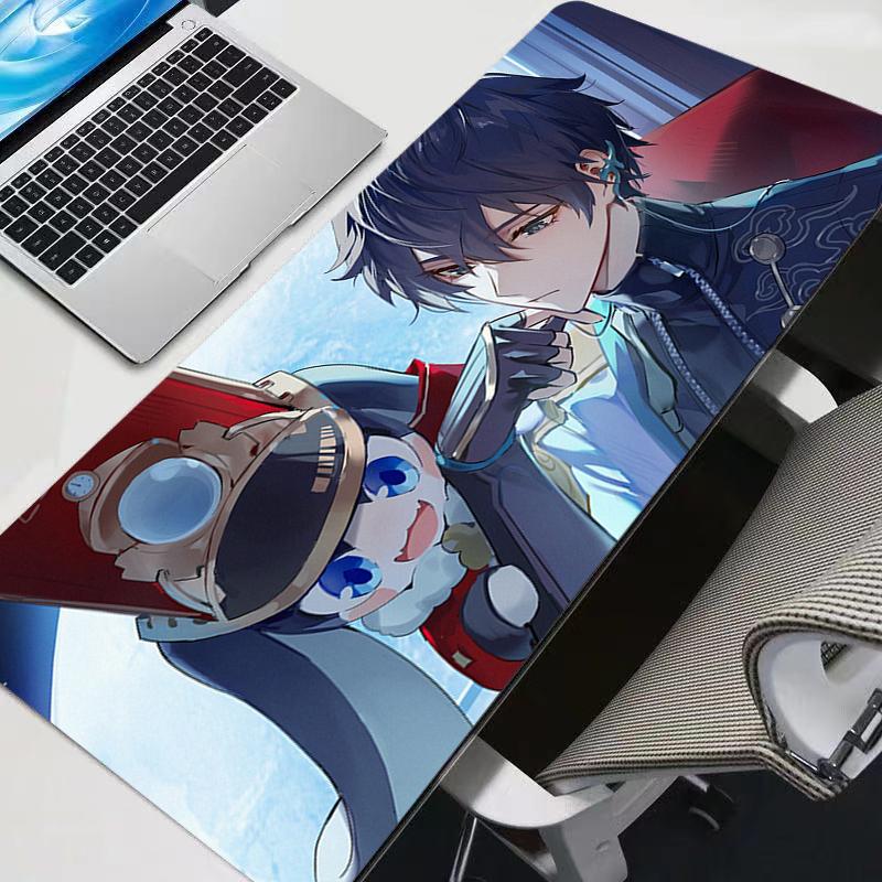 Large Gaming Mouse Pad Antislip Desk Mat Stitched Edges Stylish Aqua Fantasy Anime Print Smooth Surface for PC Laptop