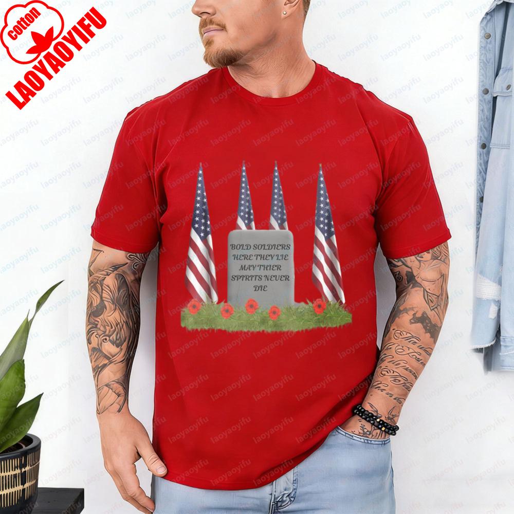 Patriotic Men Tee American Flag Tombstone Design Tshirt Memorial Day Casual Tops Heritage Classic Independence Day Clothing S