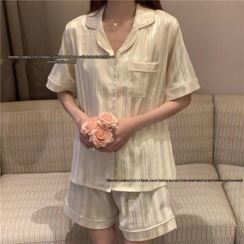 Dámské kostkované pyžamo z ledového hedvábí na jaro/léto 2024 - Dvoudílná sada s dlouhým rukávem