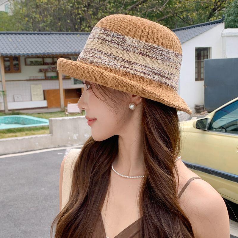 Curled Sun Hat Children's Summer Elegant Top Hat Outdoor Breathable Versatile Straw Hat Show Face Small Bucket Hat