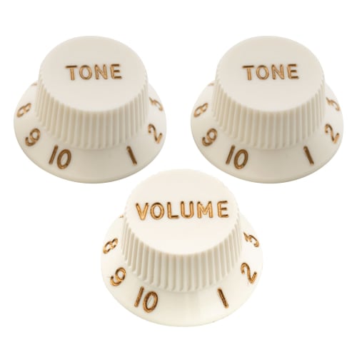

Musiclily Ultra Stratocaster Knob Set (1V/2T, Inch/Metric) for ST Electric Guitars, Aged White