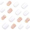 24pcs Short Square Press On Nail White Flower Designs Gold Foil False Nail Stick On False Nail For Women And Girls