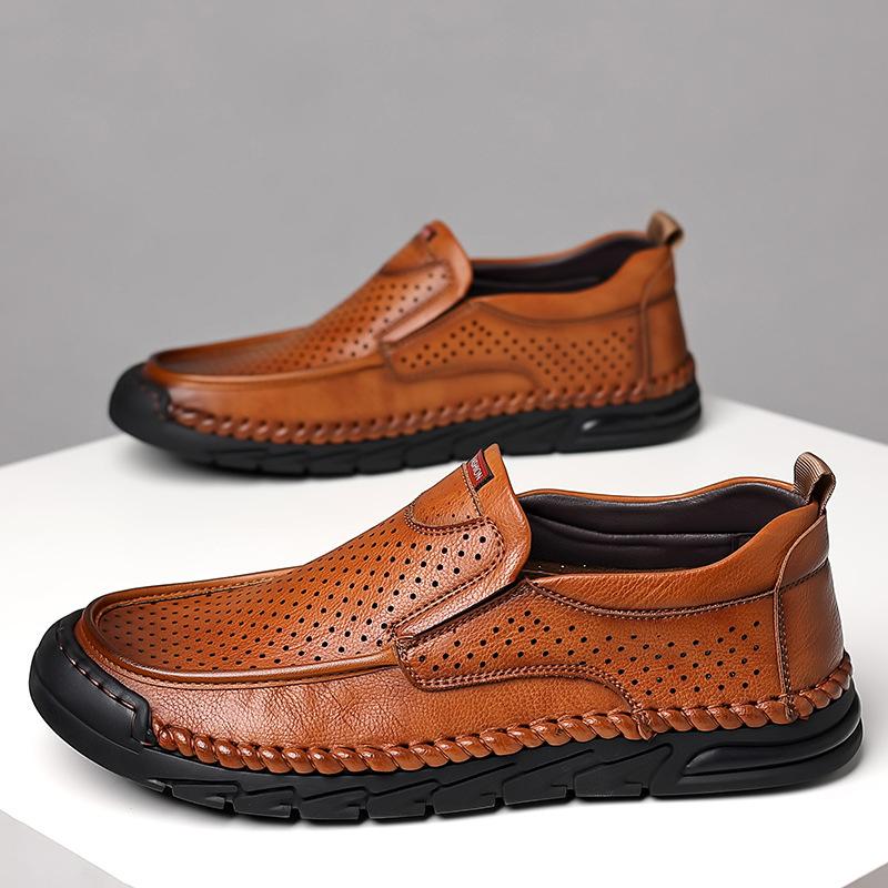 

Leather sandals men s shoes summer breathable 2025 new casual leather shoes soft-soled feet hollow shoes 2025 38