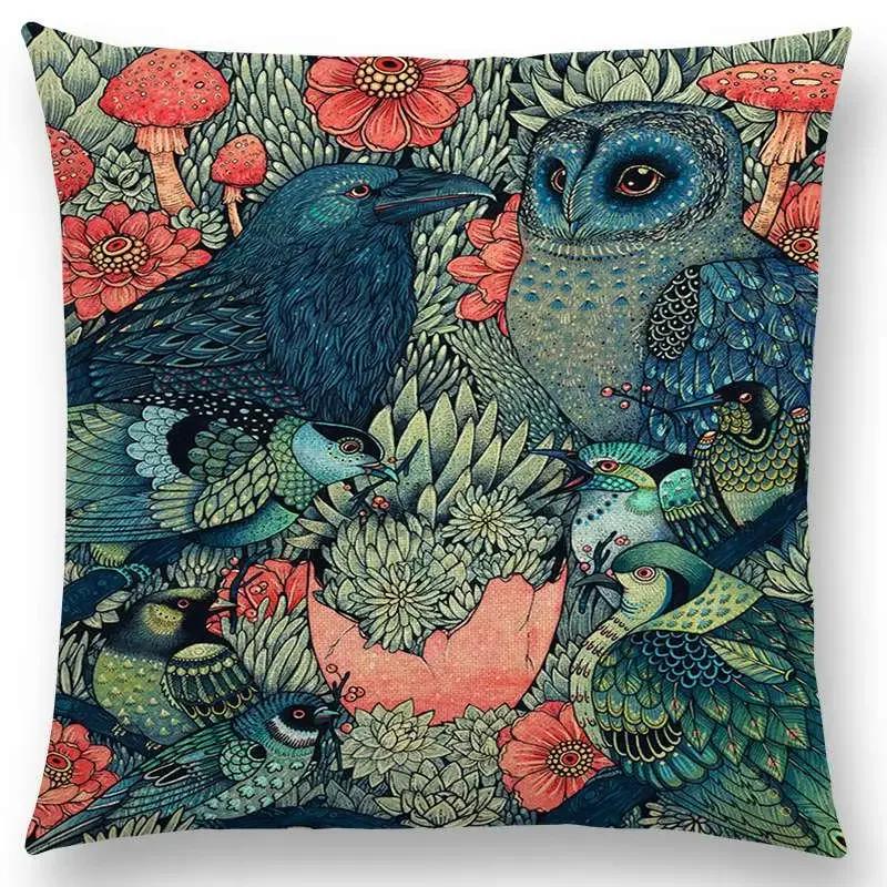 Dark Augury Bird Sofa Pillow Case Three Eyes Raven Steampunk Hummingbird Night Princess Lion Owl Cushion Cover