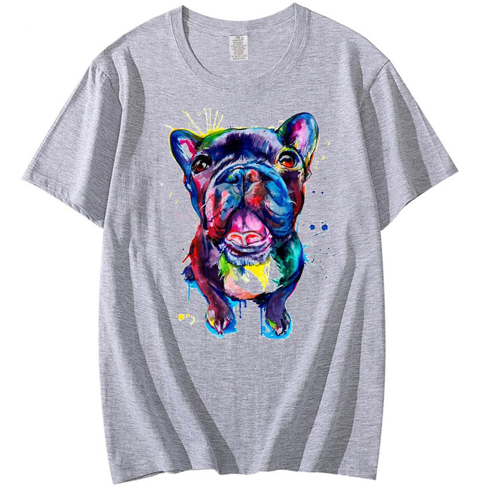 New Fashion Men O-Neck Active French Bulldog Watercolor Print unisex streetwear white Hip Hop Geek Short Sleeve T Shirts