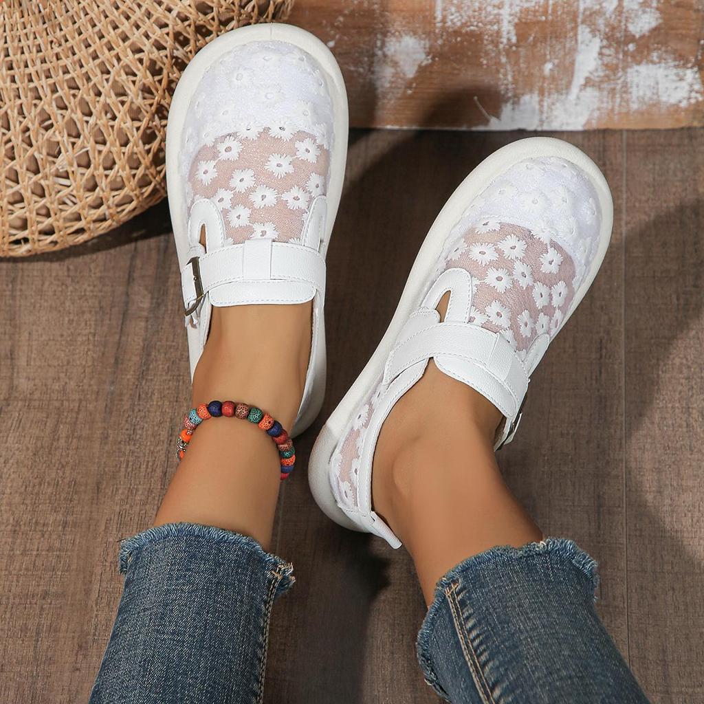 Women Sneakers Summer Fashion Casual Women Flat Shoes Buckle Latch Mesh Breathable Comfort Tennis Women Covered Toe Shoes
