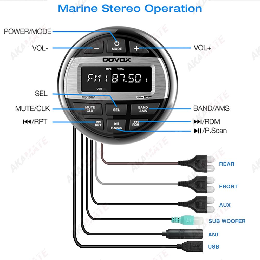 For RV Radio MP3 Media Player Boat Radio Stereo EQ Bluetooth Audio Radio FM AM Receiver Fit for Yacht ATV UTV SPA RZR