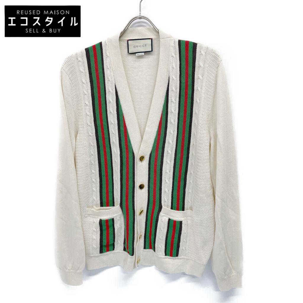 GUCCI 614688 Ivory Cotton x Linen Cardigan tops S off whiteUsed