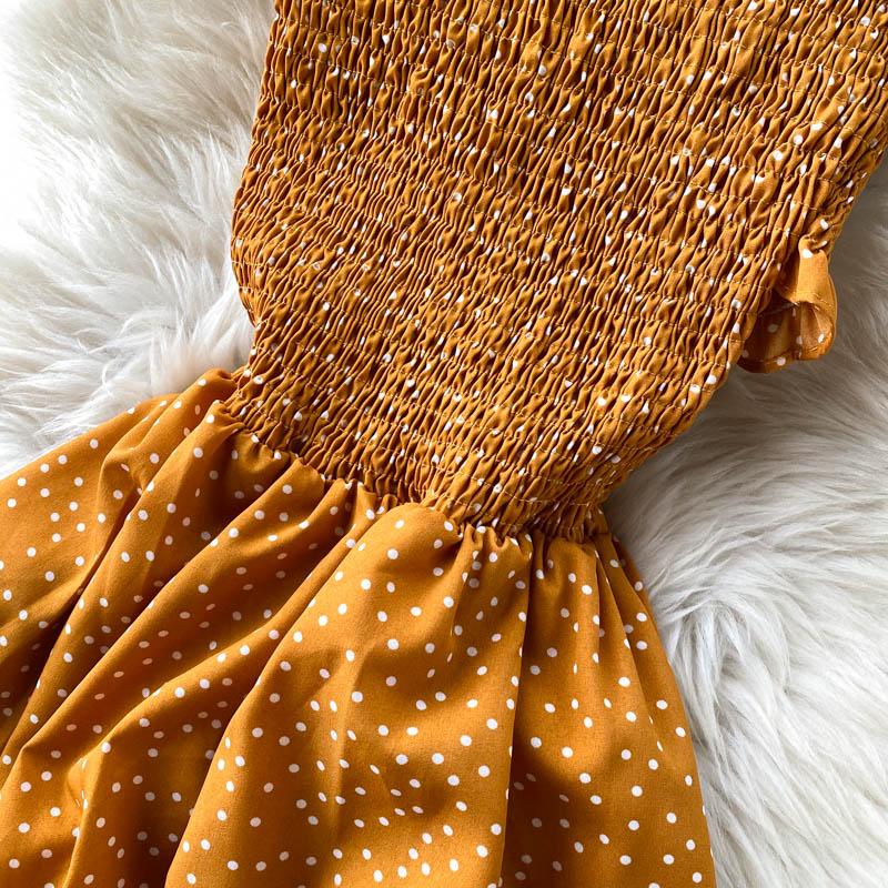 RUGOD Vintage Boho Puntíkatý potisk přes rameno Sexy letní dlouhé šaty Party Elastické Cross Criss Ženy Plážové prázdninové šaty