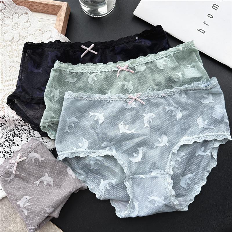 Damen Frühling und Sommer Reizvolle Eis-Seide Spitze Mesh Baumwolle Sexy Hüftunterwäsche