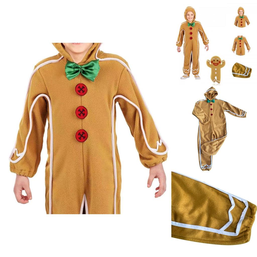 Adorable Christmas Gingerbread Man Kids Costume Cosplay Bodysuit