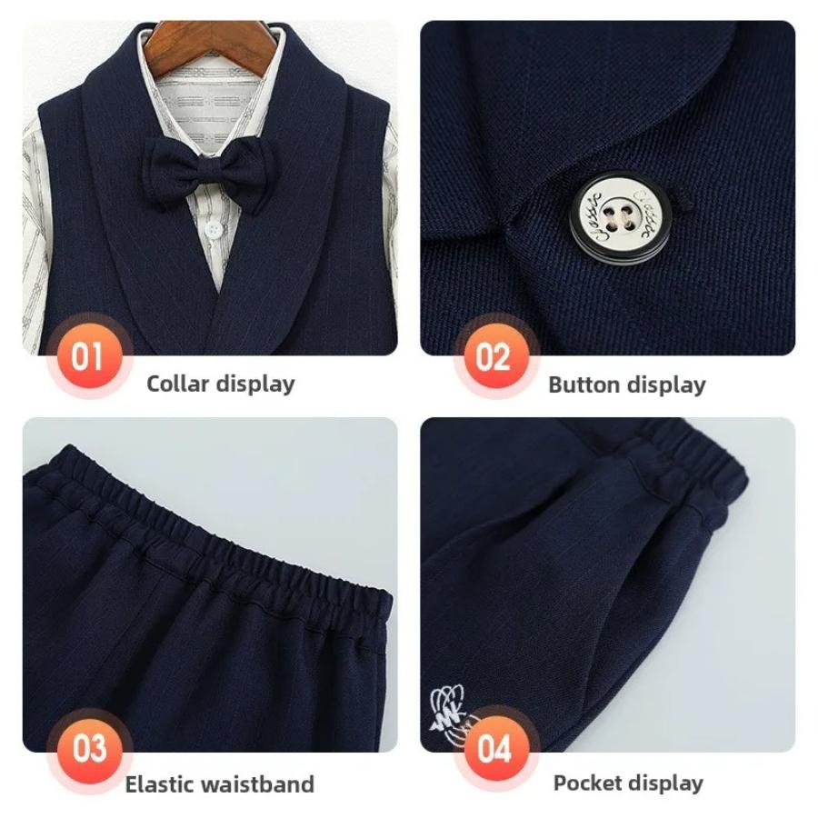 Elegantes Jungen-Formalkleidung Weste Anzug Set, Kinder Weste Hose Fliege Outfit, Kinder Gentleman Kleidung für Hochzeitsfeier Geburtstag Schulaufführung 3-10 J