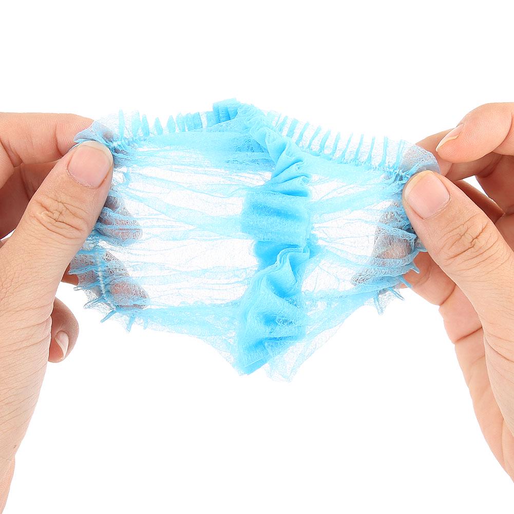 100PCS Disposable Hair Shower Cap Non Woven Anti Dust Hat Strip Blue NOn Woven Caps for Salon