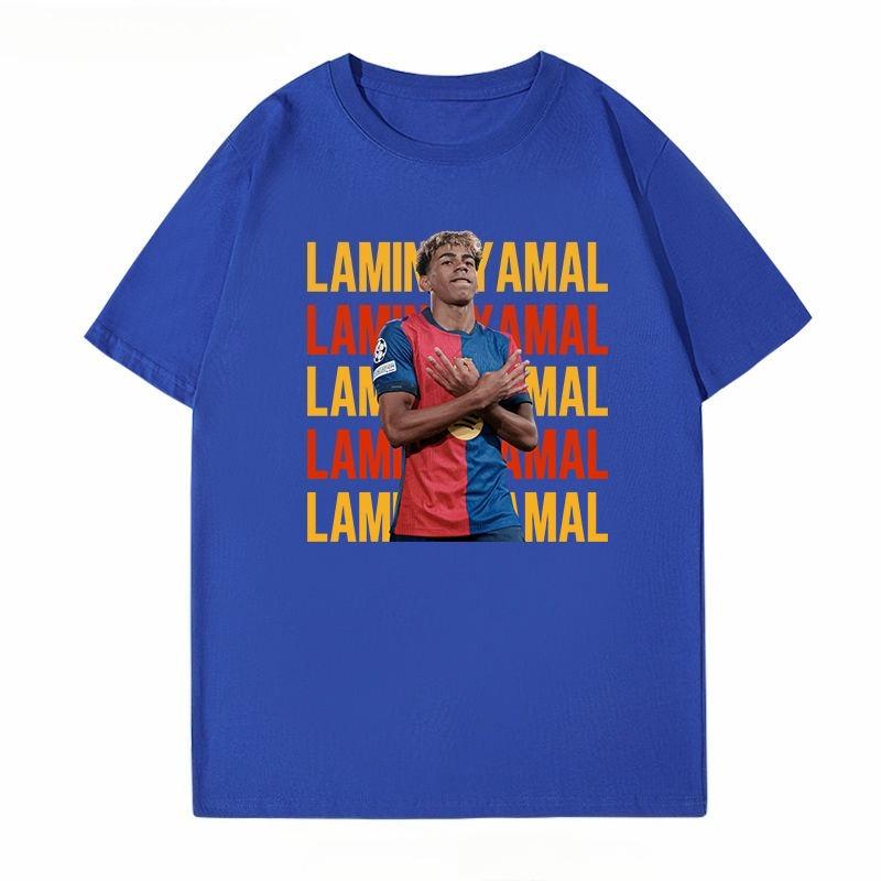 Summer Fashion New 2025 Soccer Barcelona Yamal Short Sleeve T-Shirt Yamal Celebrates Spanish Men's Casual Plus Size Summer
