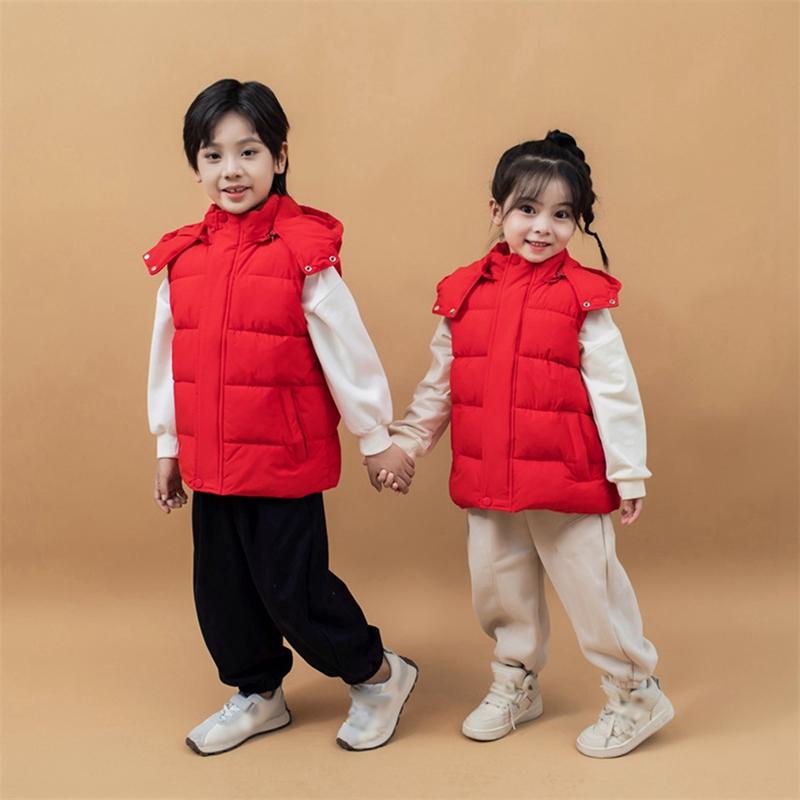 3-10 Years Kids Winter Warm Hooded Vest Sleeveless Zipper Coat