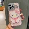 Heart Shell Dot Drilling Frame for Apple 17 Pro Max/15 Pro Phone Case with KT Cat Mirror