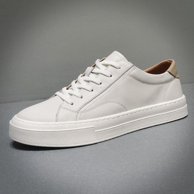 European White Shoes Men 'S Genuine Leather Trend Casual Shoes Low -Top Lace -Up Sneakers Full Leather Men 'S Shoes Fashion Sneakers