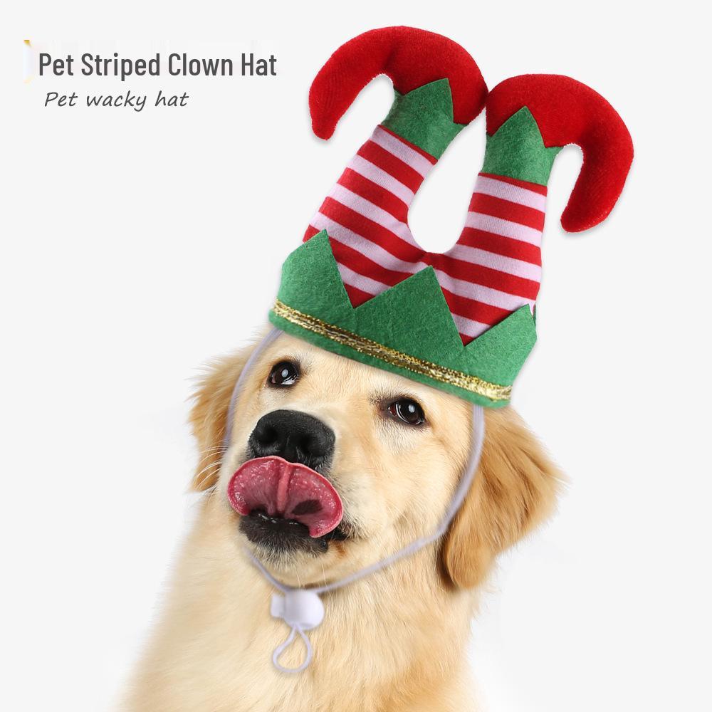 

Pet Christmas Clown Hat: Funny Striped Ornament for Dogs & Cats