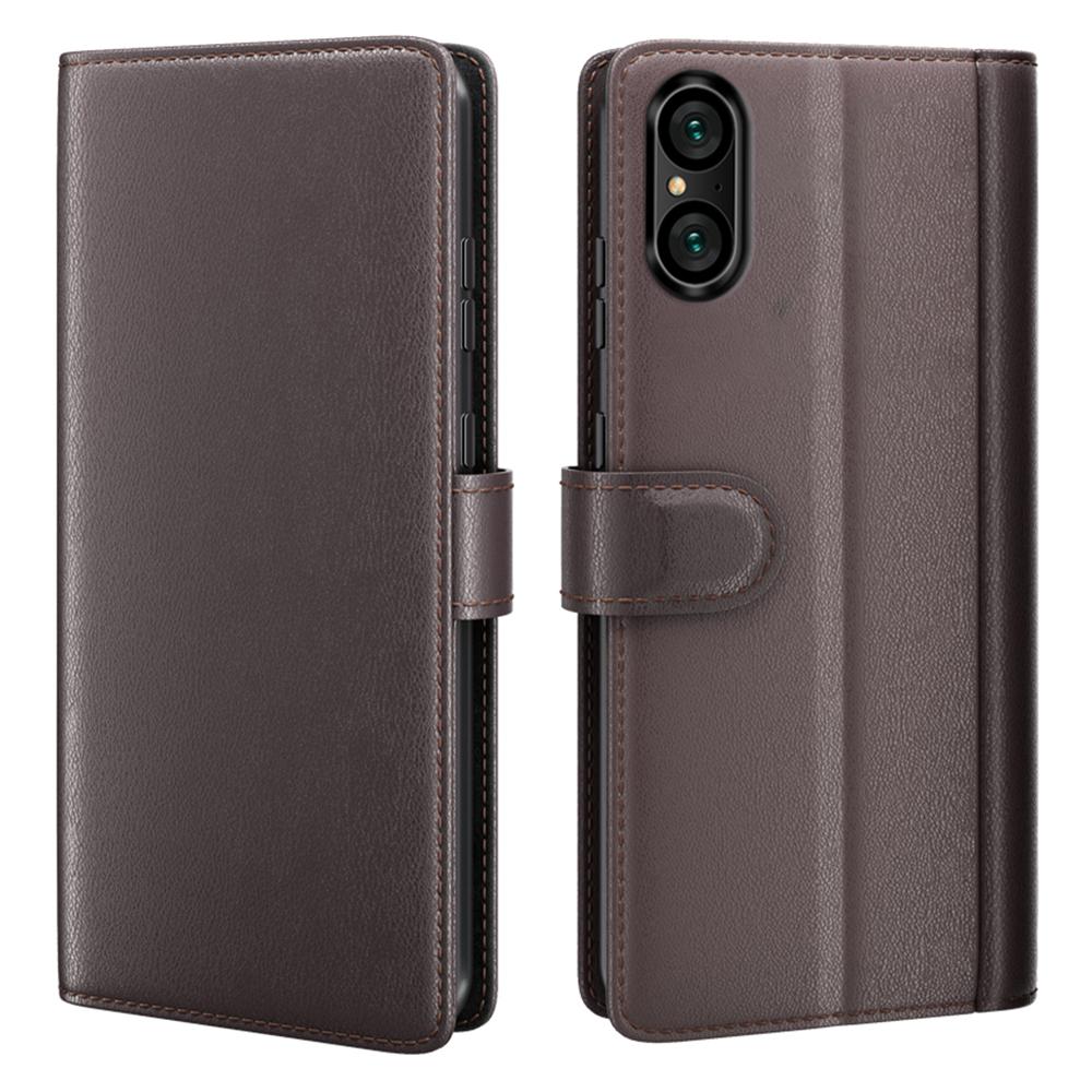 For Sony Xperia 5 V Case Genuine Split Leather Phone Cover with Wallet Stand
