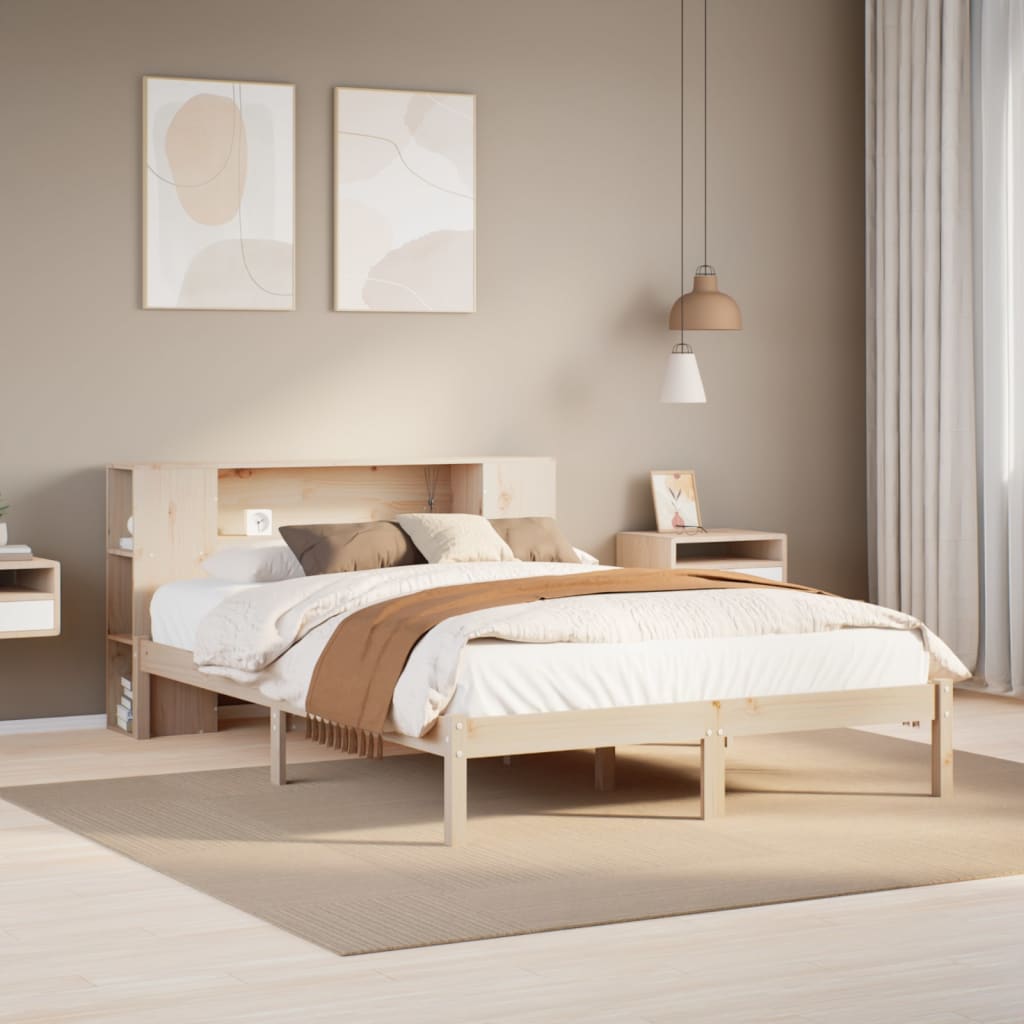 Solid Wood Bed with Shelf Without Mattress 135 x 190 cm Pine Wood